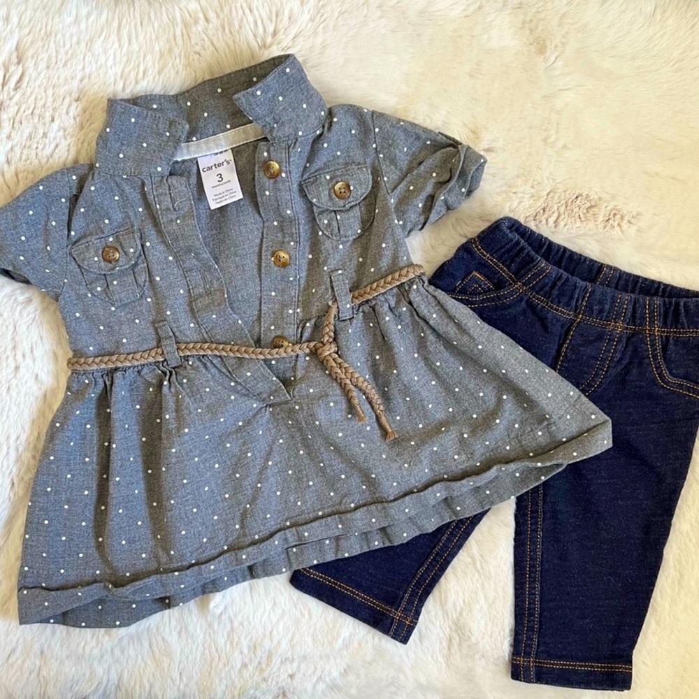 Carter's 3m Gray Polka Dot Tunic with Denim Leggings